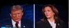 TV image of Trump and Harris at debate in Philadelphia