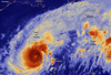Satellite heat map of Hurricane Milton traversing the Gulf of Mexico toward Florida